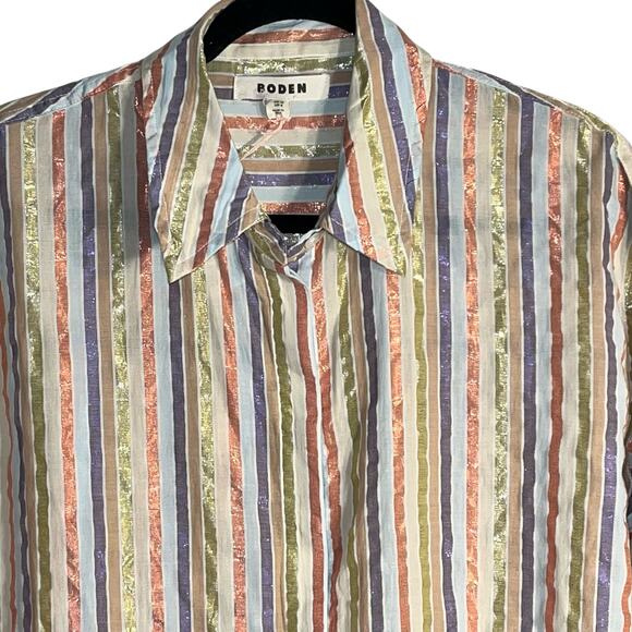 NWT Boden Multicolor Metallic Stripe Oversized Cotton Button‑Down Shirt US 8 - Picture 3 of 10